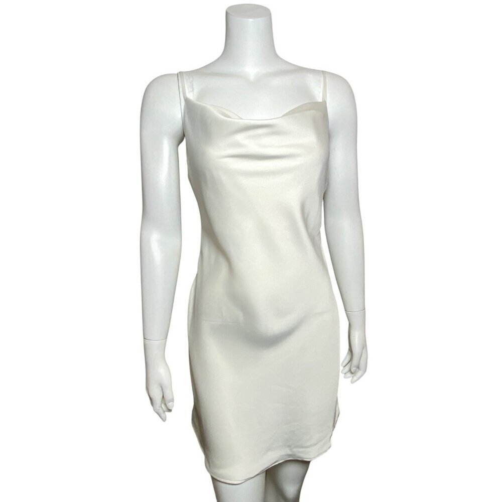 Urban Outfitters Cowl Neck Satin Mini Dress Womens Size M Spaghetti Straps Ivory